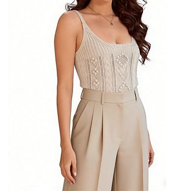 Women's Textured Cable Knit Cami Scoop Neck Sleeveless Knit Tank Top