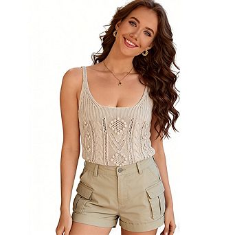 Women's Textured Cable Knit Cami Scoop Neck Sleeveless Knit Tank Top