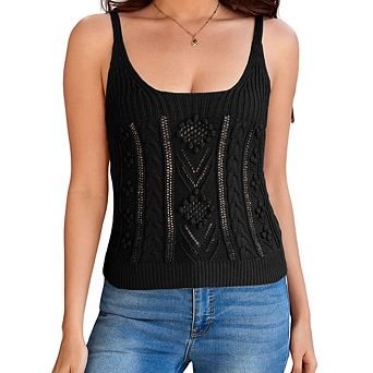 Women's Textured Cable Knit Cami Scoop Neck Sleeveless Knit Tank Top