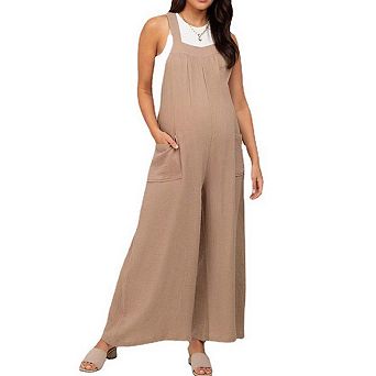 Women's Maternity Spring/Summer Lightweight Beige Tie-Waist Wide-Leg Pants