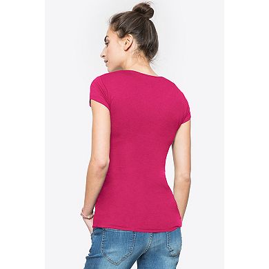 Women's Cross V-Neck Maternity Nursing Short Sleeve Striped T-Shirt