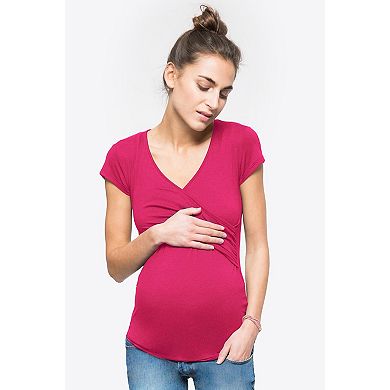 Women's Cross V-Neck Maternity Nursing Short Sleeve Striped T-Shirt