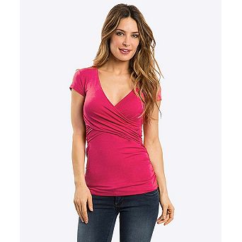 Women's Cross V-Neck Maternity Nursing Short Sleeve Striped T-Shirt
