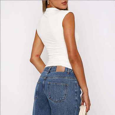 Women's Going Out Tank Tops Mock Neck Spring Clothes Sleeveless Cute Outfits Summer Y2K Tops