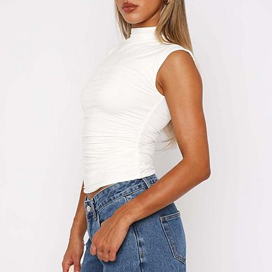 Women's Going Out Tank Tops Mock Neck Spring Clothes Sleeveless Cute Outfits Summer Y2K Tops