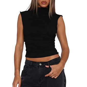 Women's Going Out Tank Tops Mock Neck Spring Clothes Sleeveless Cute Outfits Summer Y2K Tops