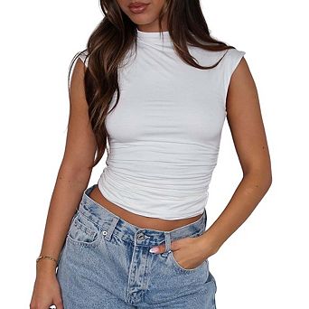 Women's Going Out Tank Tops Mock Neck Spring Clothes Sleeveless Cute Outfits Summer Y2K Tops