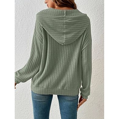 Women Casual Long Sleeve Drawstring Pullover Sweatshirt Lightweight Hooded Top