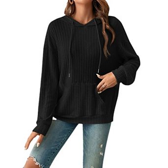 Women Casual Long Sleeve Drawstring Pullover Sweatshirt Lightweight Hooded Top