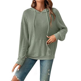 Women Casual Long Sleeve Drawstring Pullover Sweatshirt Lightweight Hooded Top