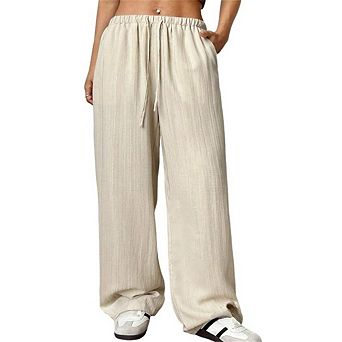 Women's Plus Size Wide Leg Pants Loose Fit Solid Color Palazzo Elastic High Waist Casual Trousers