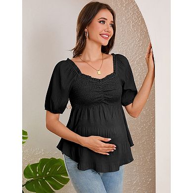 Women Maternity Top Lantern Short Sleeve Babydoll Pregnancy Shirt