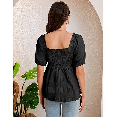 Women Maternity Top Lantern Short Sleeve Babydoll Pregnancy Shirt