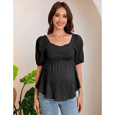 Women Maternity Top Lantern Short Sleeve Babydoll Pregnancy Shirt