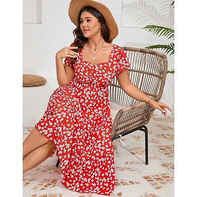 Women's Plus Size Floral Short Sleeve Wedding Long Dress