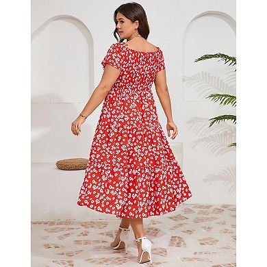 Women's Plus Size Floral Short Sleeve Wedding Long Dress