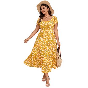 Women's Plus Size Floral Short Sleeve Wedding Long Dress