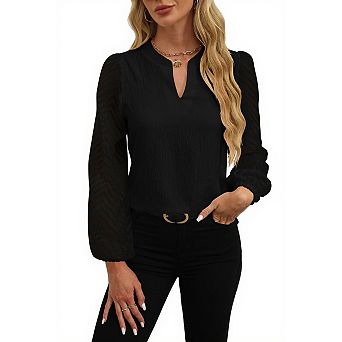 Women Dressy Casual Top Elegant Sheer Long Sleeve Shirt