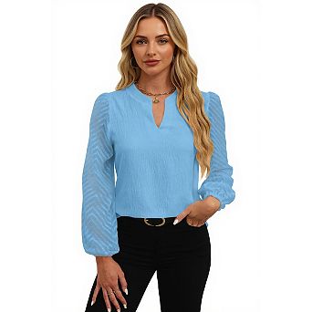 Women Dressy Casual Top Elegant Sheer Long Sleeve Shirt