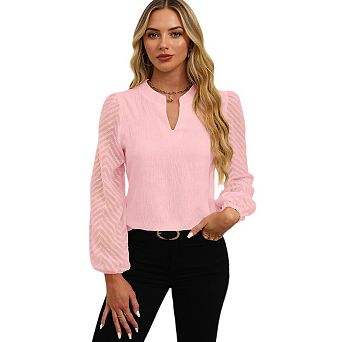 Women Dressy Casual Top Elegant Sheer Long Sleeve Shirt