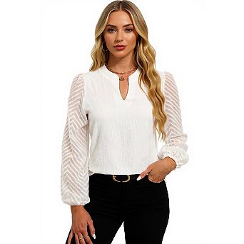 Women Dressy Casual Top Elegant Sheer Long Sleeve Shirt