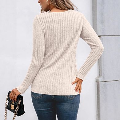 Women Hollow Out Crew Neck Long Sleeve Casual Top