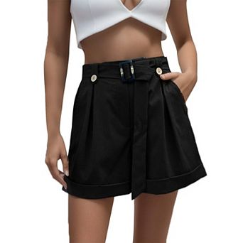 Women's Loose Fit Tie-Waist Casual Commuter Wide-Leg Shorts