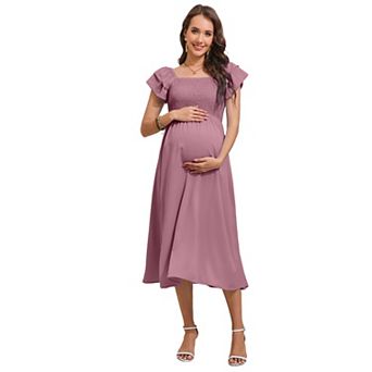 Women Ruffle Short Sleeve Maternity Dress High Waisted Casual Dress