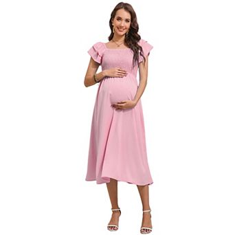 Women Ruffle Short Sleeve Maternity Dress High Waisted Casual Dress