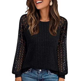 Women Casual Crew Neck Top Hollow Out Long Sleeve Shirt
