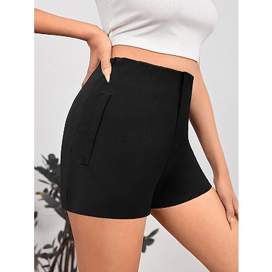 Women's High-Waisted Slimming Black Casual Suit Shorts