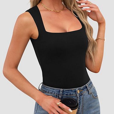 Women's Square Neck Going Out Crop Tops Double Lined Cute Basic Tank Tops
