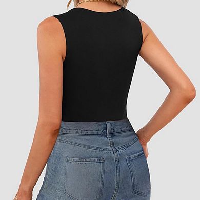 Women's Square Neck Going Out Crop Tops Double Lined Cute Basic Tank Tops