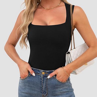 Women's Square Neck Going Out Crop Tops Double Lined Cute Basic Tank Tops