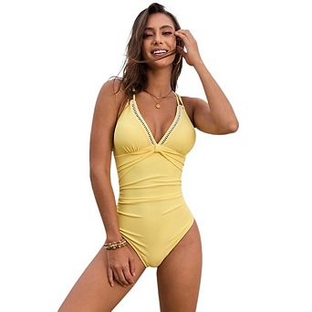 Women's 2 Bikini Sets High Waist V-Neck Twist Front Crop Top Ruched Bottoms for Beach Pool Wear