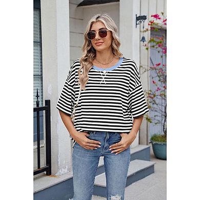 Womens Oversized Shirt Loose Fit Crewneck Short Sleeve Tops Summer Casual Blouse Y2K Basic Tee Beach