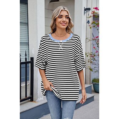 Womens Oversized Shirt Loose Fit Crewneck Short Sleeve Tops Summer Casual Blouse Y2K Basic Tee Beach