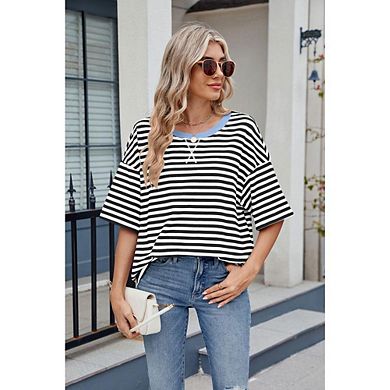 Womens Oversized Shirt Loose Fit Crewneck Short Sleeve Tops Summer Casual Blouse Y2K Basic Tee Beach