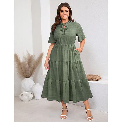 Plus Size Women Elegant Floral Tiered Ruffle Dress