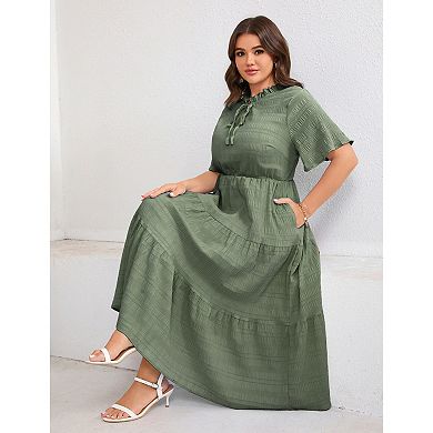 Plus Size Women Elegant Floral Tiered Ruffle Dress