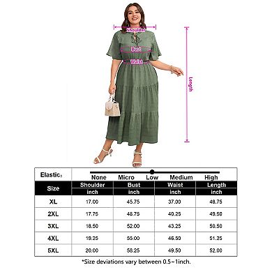 Plus Size Women Elegant Floral Tiered Ruffle Dress