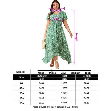 Plus Size Women Floral Asymmetrical Hem Casual Dress