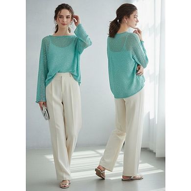 Women's Sequin Sheer Knit Long Sleeve Crochet Hollow Out Cover Ups