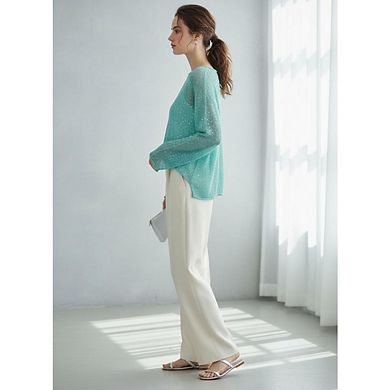 Women's Sequin Sheer Knit Long Sleeve Crochet Hollow Out Cover Ups