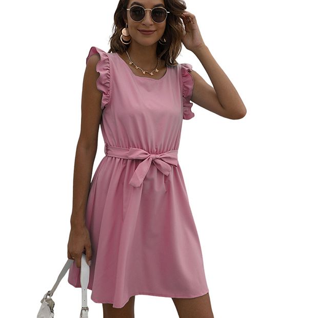 green emerald velvet dress OYOANGLE Women's Tie Back Square Neck Ruffle Strap Sleeveless A Line Flare  Flowy Summer Short Dress Black M at Amazon Women's Clothing store main image 1