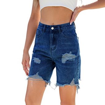 Women's Washed Distressed Denim Capri Shorts