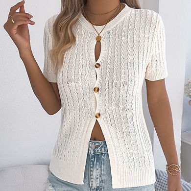 Women Y2K Cardigan Sweater Short Sleeve Button Down Crop Top Going Out Sweater