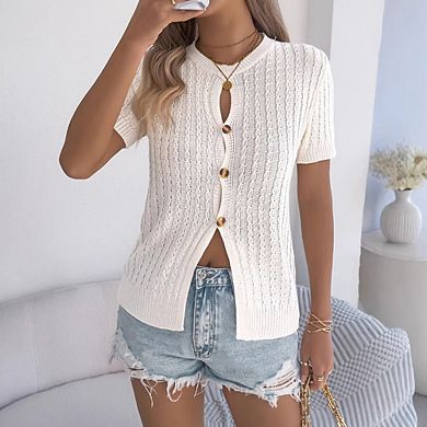 Women Y2K Cardigan Sweater Short Sleeve Button Down Crop Top Going Out Sweater