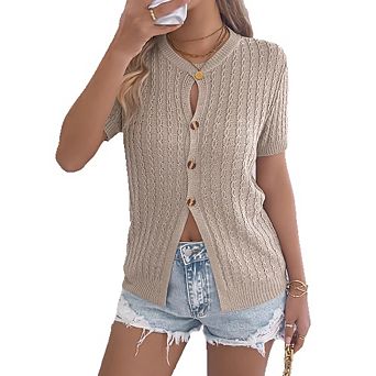 Women Y2K Cardigan Sweater Short Sleeve Button Down Crop Top Going Out Sweater