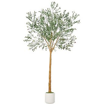 Artificial Olive Tree Faux Silk Tall Potted Tree with Wood Trunk & Fruits for Indoor Outdoor Decor